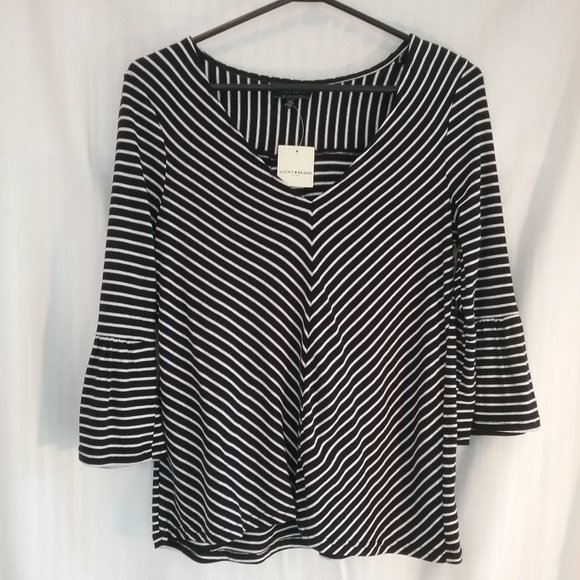Lucky Brand Top Boho Black & White Striped New! XS - Picture 2 of 16